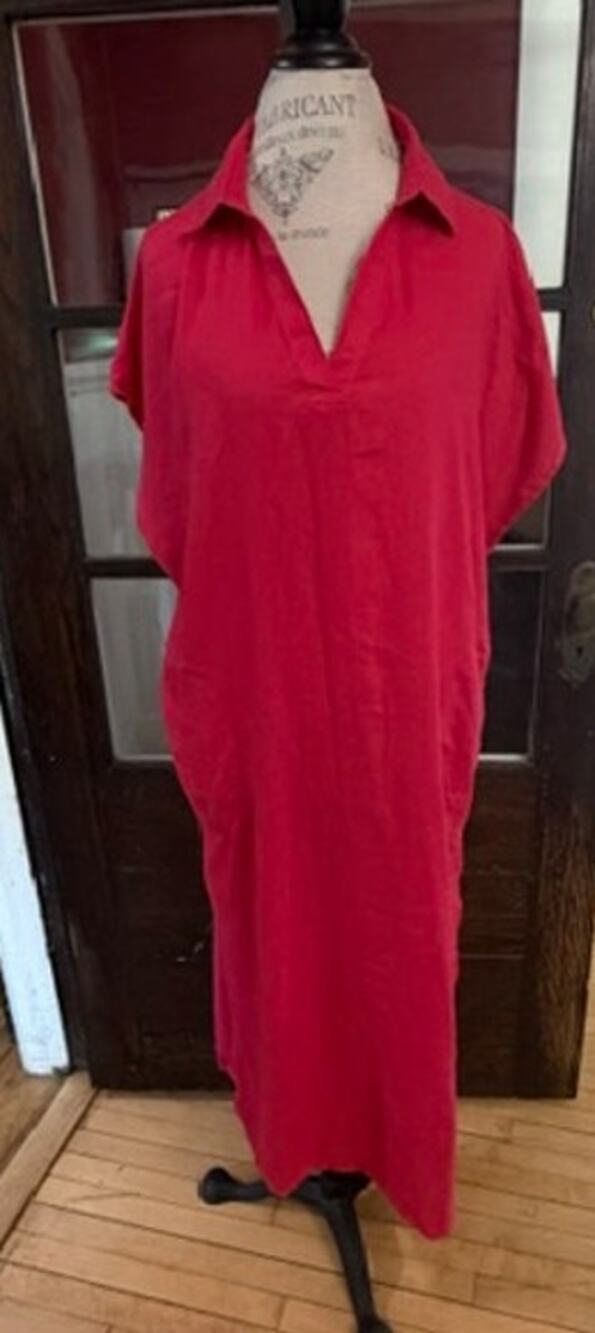 Tahari Pink Polo-Collar Maxi Shirt Dress Linen /viscose blend Sz XL